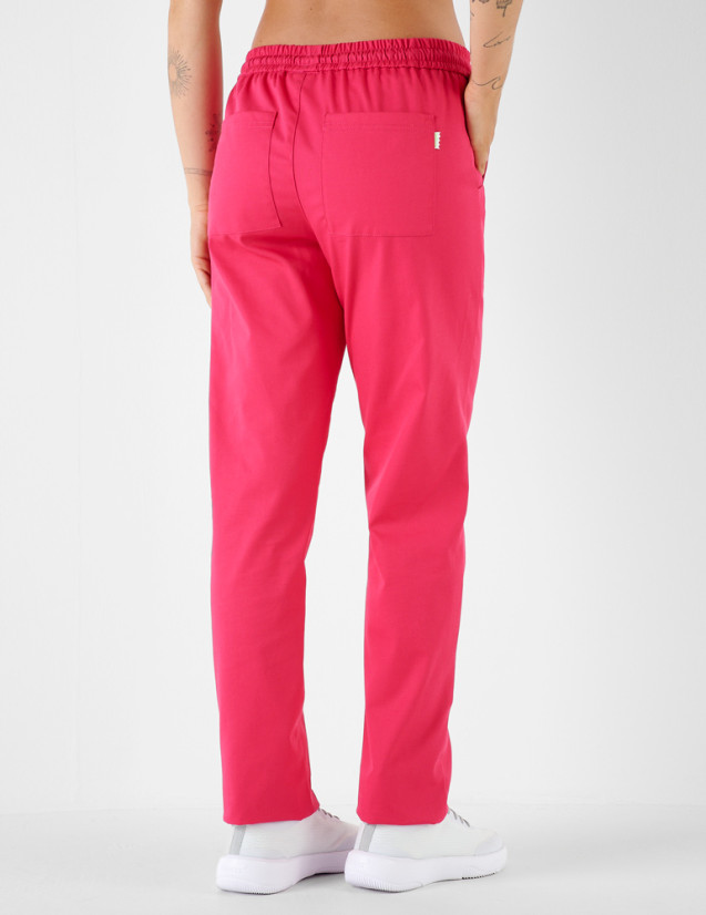 Pantalon femme Alice by Belissa - couleur framboise - taille élastique. Vue de dos