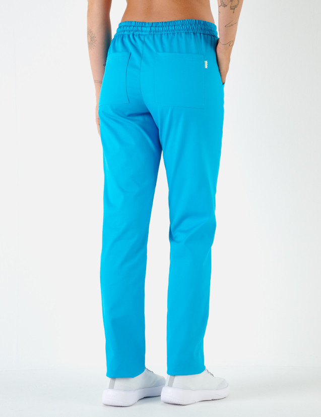 Pantalon femme Alice by Belissa - couleur océan - taille élastique. Vue de dos
