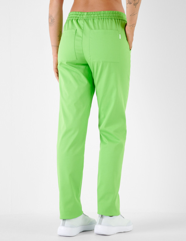 Pantalon femme Alice by Belissa - couleur pomme - taille élastique. Vue de dos