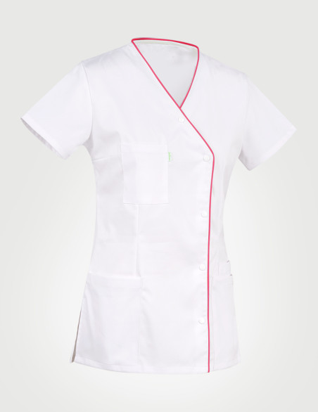 Blouse Anna asymétrique couleur blanc-framboise - Vue ghost - Marque Belissa