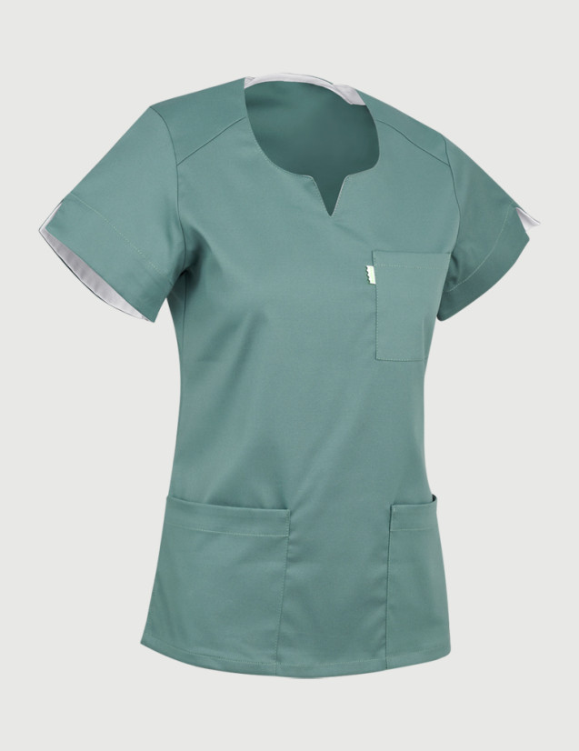 Casaque dentiste couleur olive - tunique médicale cintrée - Vue ghost - Marque Belissa