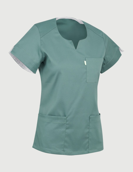 Casaque dentiste couleur olive - tunique médicale cintrée - Vue ghost - Marque Belissa