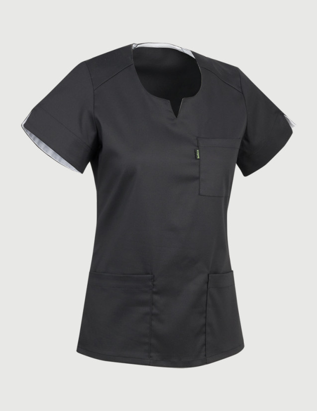 Casaque dentiste couleur noire - Tunique médicale cintrée - Vue ghost - Marque Belissa