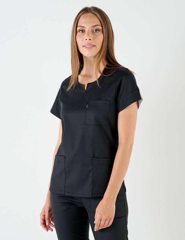 Tunique médicale Palma - Coupe femme cintrée - Couleur noir - Marque Belissa