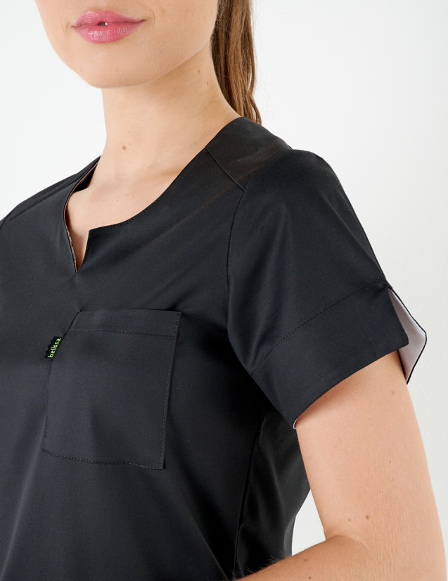 Détail blouse médicale Palma - Couleur noir - Vue ghost - Marque Belissa