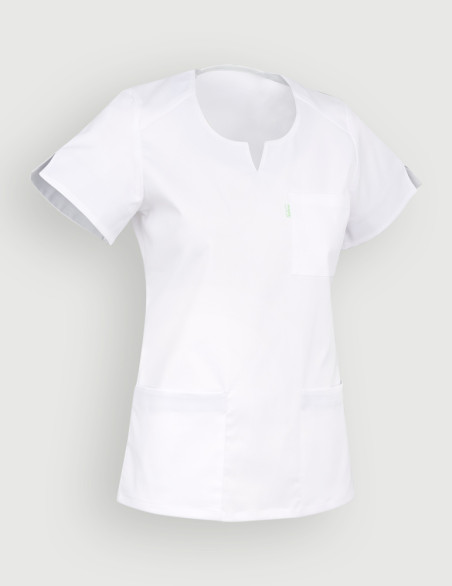 Casaque dentiste couleur blanche - tunique médicale cintrée - Vue ghost - Marque Belissa