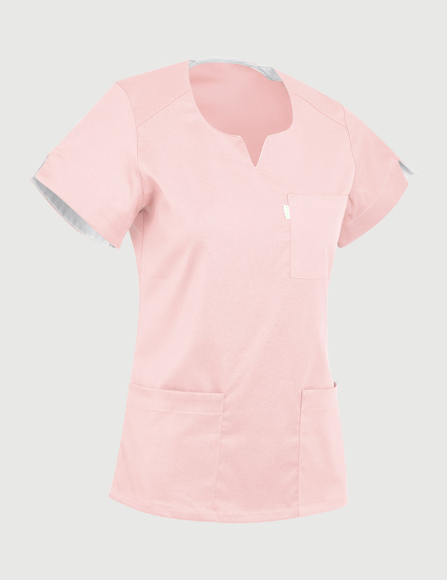 Casaque dentiste couleur rose - tunique médicale cintrée - Vue ghost - Marque Belissa Casaque dentiste couleur rose - tunique médicale cintrée - Vue ghost - Marque Belissa