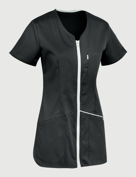 Blouse Roma couleur noir parements gris clair - Vue ghost - Marque Belissa