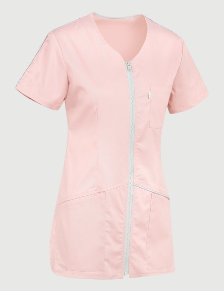 Blouse Roma couleur rose pâle parements gris clair - Vue ghost - Marque Belissa