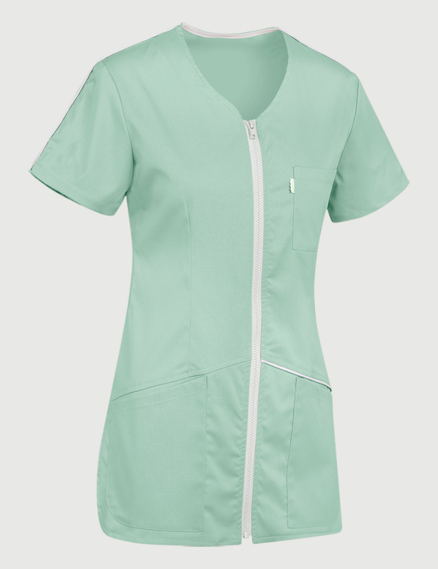 Blouse Roma couleur sauge parements gris clair - Vue ghost - Marque Belissa