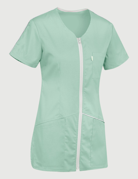 Blouse Roma couleur sauge parements gris clair - Vue ghost - Marque Belissa