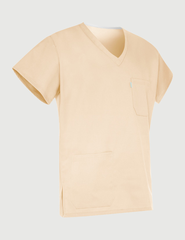 Tunique médicale Col en V - Couleur beige -Textile Tencel - Vue ghost - Marque Belissa