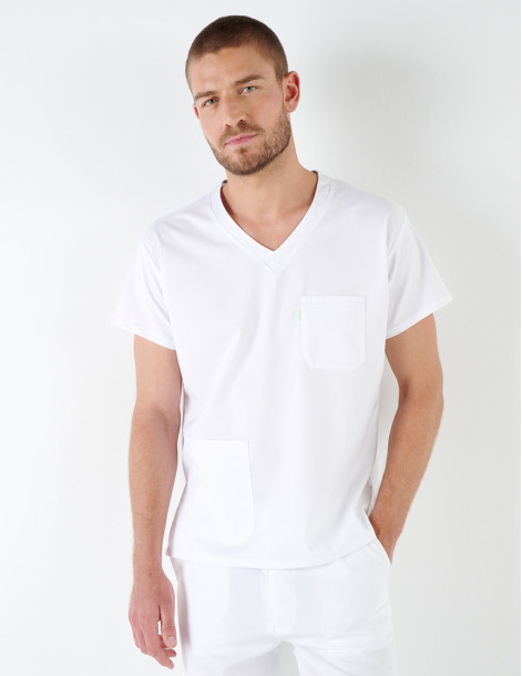 Couple en tenue médicale vert sauge en tencel - Marque Belissa 2