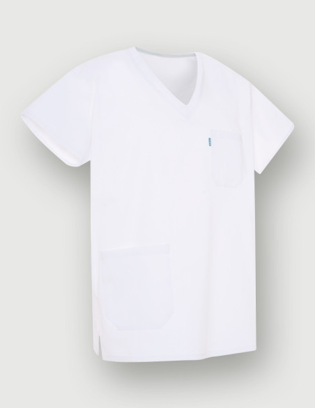 Tunique médicale Col en V - Couleur blanche -Textile Tencel - Vue ghost - Marque Belissa