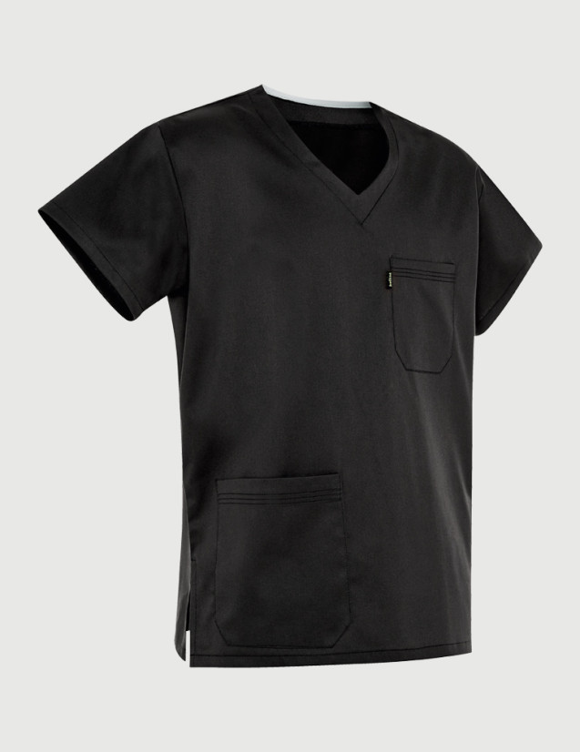 Tunique médicale Col en V - Couleur noir -Textile Tencel - Vue ghost - Marque Belissa