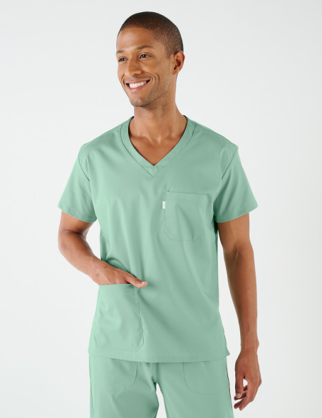 Blouse médicale homme col en V couleur sauge en tencel - Marque Belissa