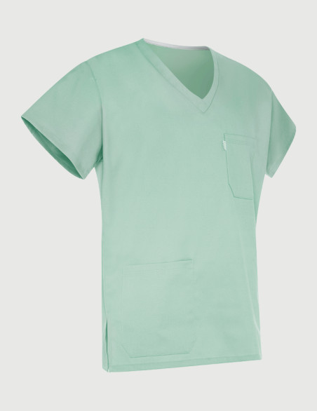 Tunique médicale Col en V - Couleur vert sauge -Textile Tencel - Vue ghost - Marque Belissa