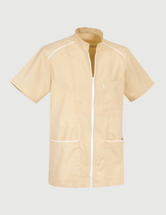 Blouse homme Austin couleur beige parements blanc - Vue ghost - Marque Belissa