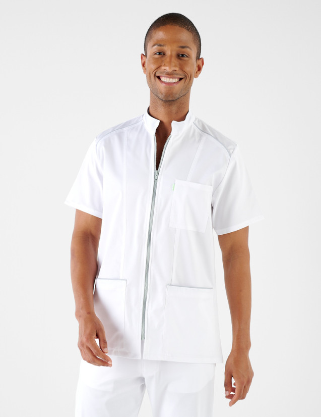 Blouse médicale blanche fermeture zip - Coupe cintrée homme - Marque Belissa