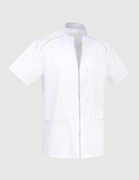 Blouse homme Austin couleur blanc parements gris clair - Vue ghost - Marque Belissa