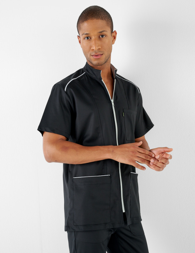 Blouse médicale fermeture zip - Coupe homme - Couleur Noir - Marque Belissa