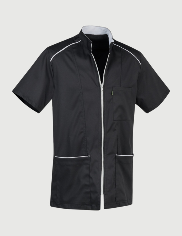 Blouse homme Austin couleur noir parements gris clair - Vue ghost - Marque Belissa