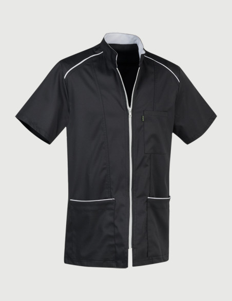 Blouse homme Austin couleur noir parements gris clair - Vue ghost - Marque Belissa