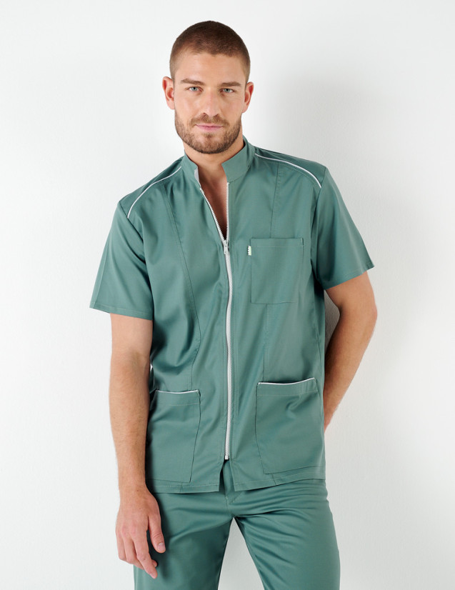 Blouse médicale fermeture zip - Coupe cintrée homme - Couleur olive - Marque Belissa