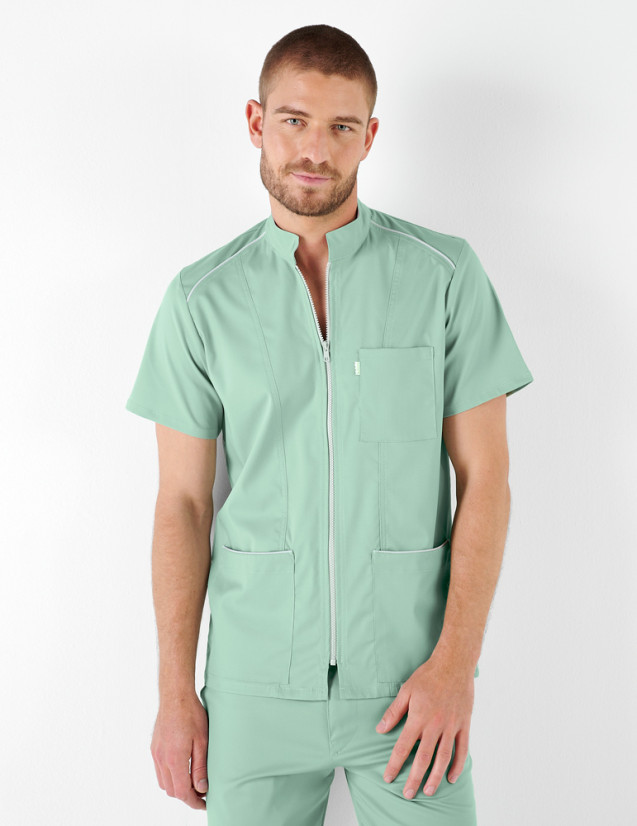 Blouse médicale fermeture zip - Coupe cintrée homme - Couleur sauge - Marque Belissa