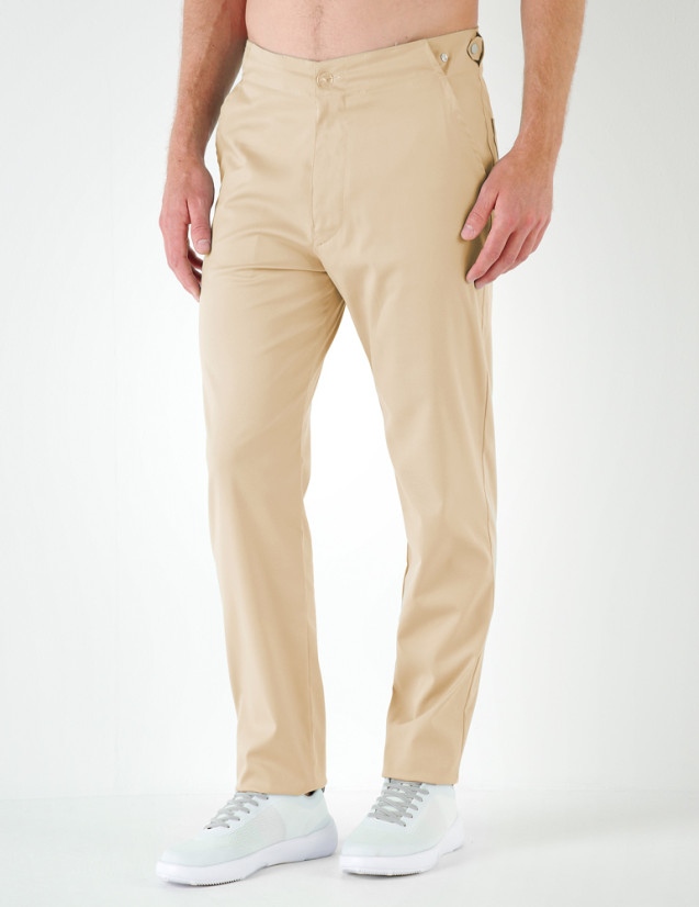 Malo pantalon homme taille élastique cordon gris, couleur beige - Marque Belissa - Porté vue de face