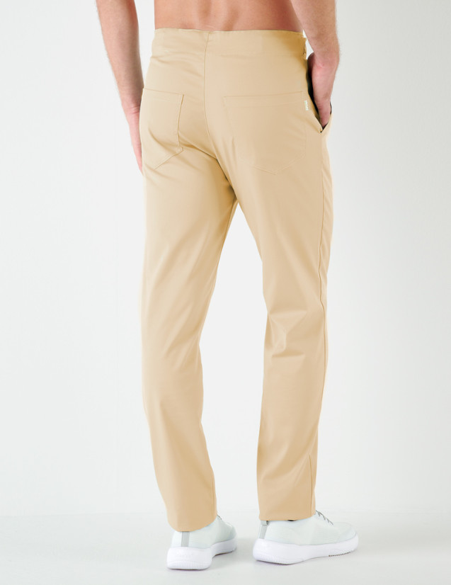 Malo pantalon homme taille élastique, couleur beige - Marque Belissa - Porté vue de dos