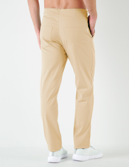 Malo pantalon homme taille élastique, couleur beige - Marque Belissa - Porté vue de dos
