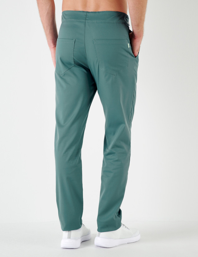 Malo pantalon homme taille élastique, couleur olive - Marque Belissa - Porté vue de dos