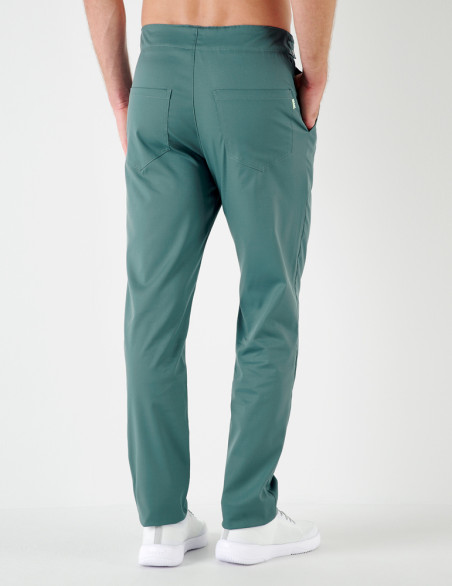 Malo pantalon homme taille élastique, couleur olive - Marque Belissa - Porté vue de dos
