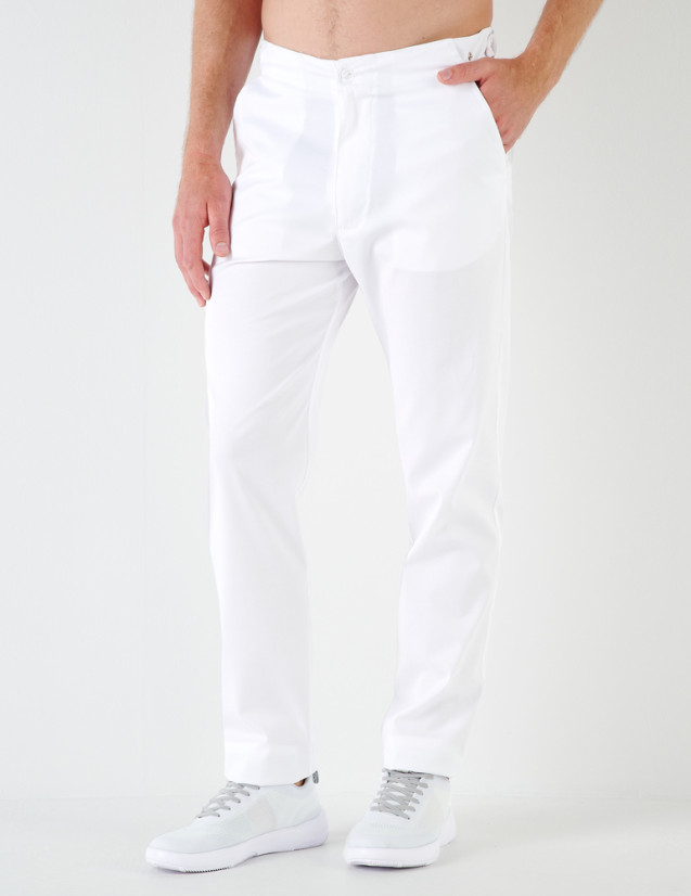 Malo pantalon homme taille élastique cordon gris, couleur blanc - Marque Belissa - Porté vue de face