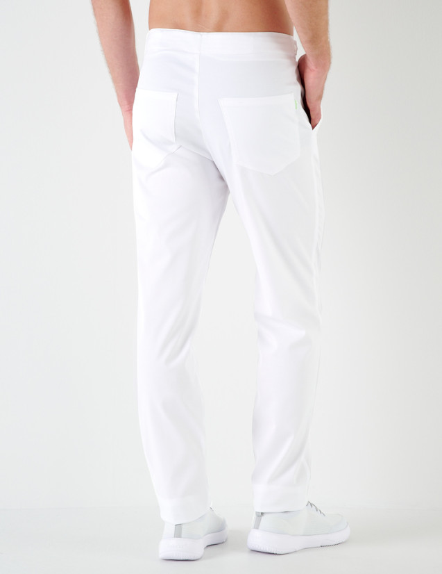 Malo pantalon homme taille élastique, couleur blanc - Marque Belissa - Porté vue de dos