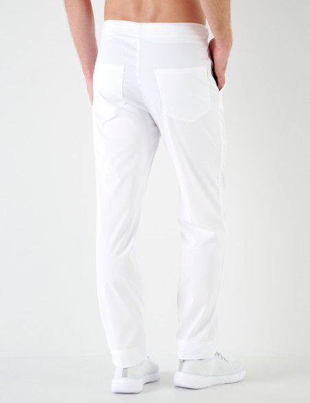 Malo pantalon homme taille élastique, couleur blanc - Marque Belissa - Porté vue de dos