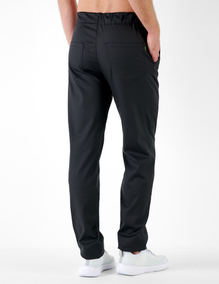 Malo pantalon homme taille élastique, couleur noir - Marque Belissa - Porté vue de dos
