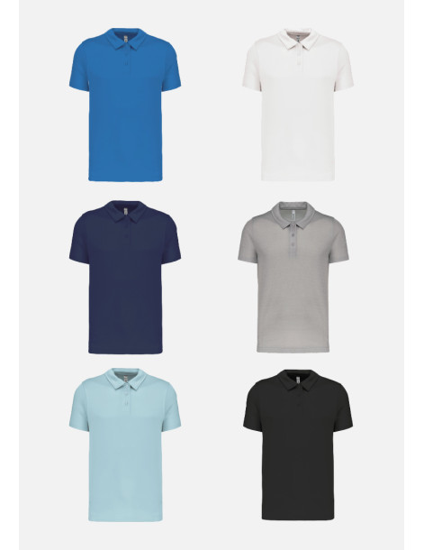 Couple qui porte un polo respirant Royal blue pour l'homme et Icemint pour la femme 2