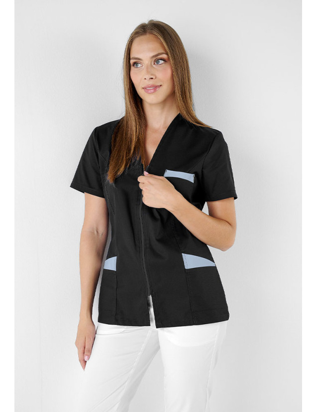 Blouse Noir bleu ciel femme ultra légère Carla - marque Belissa - vue de face