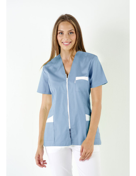 Blouse femme ultra légère Carla bleu ciel + blanc - marque Belissa - vue de face