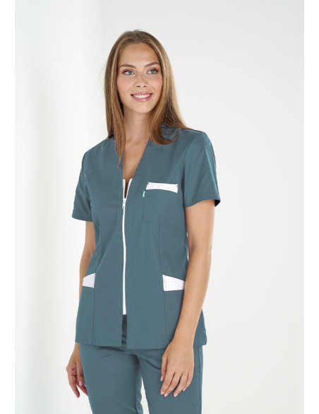 Blouse femme ultra légère Carla de couleur teal + blanc - marque Belissa - vue de face