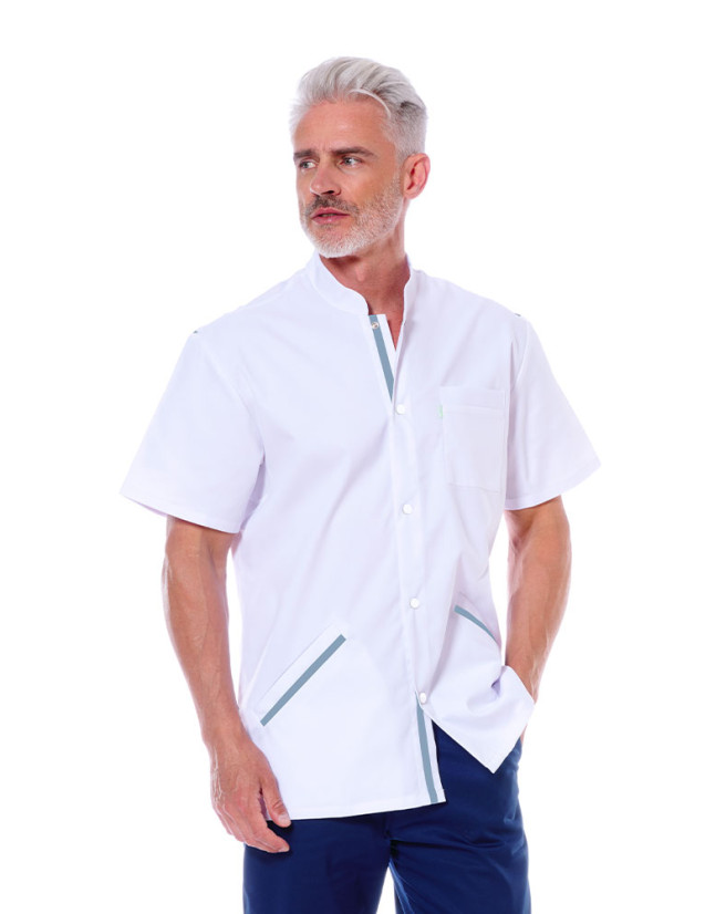 Blouse médicale ultra légère Nathan Blanc-Bleu ciel - Belissa - vue de face