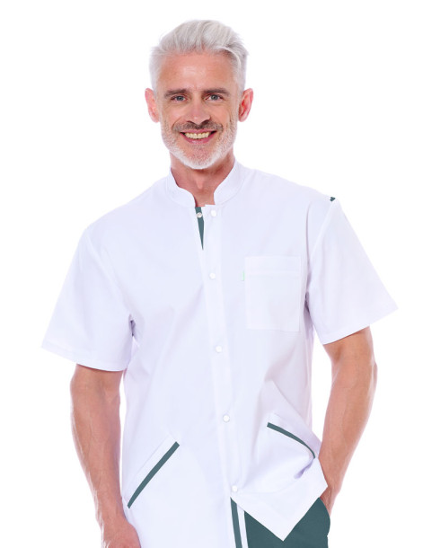 Blouse médicale ultra légère Nathan Blanc-Bleu ciel - Belissa - vue de face 2