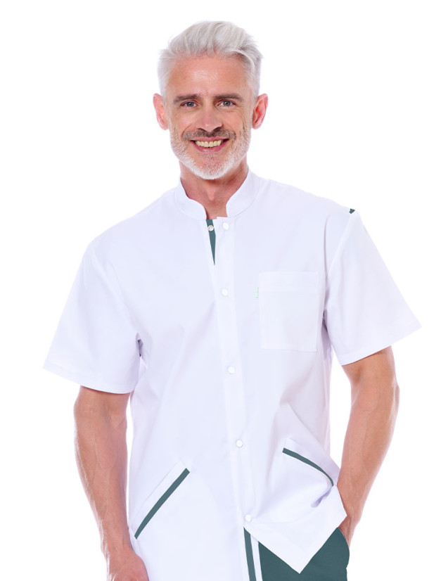 Blouse médicale ultra légère Nathan Blanc-Teal - Belissa - vue de face
