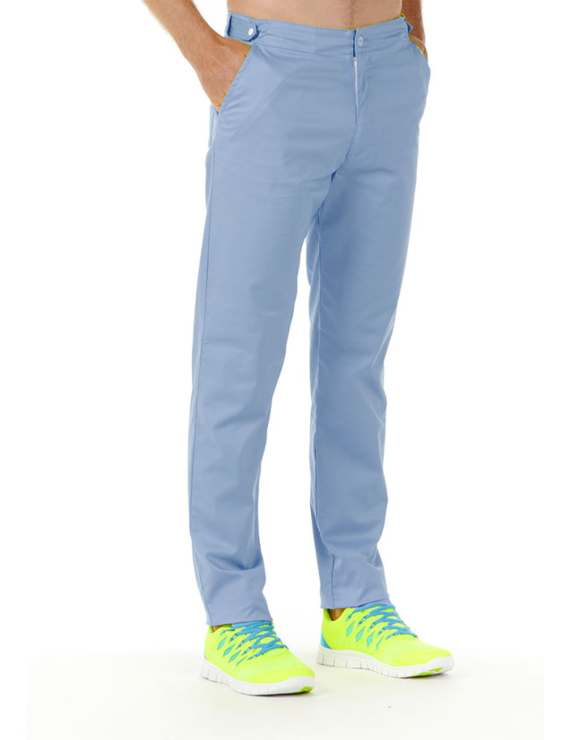 Pantalon médical homme ultra léger JACK, couleur bleu ciel, vue de face - Marque Belissa
