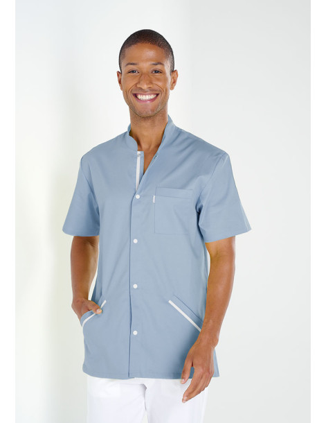 Blouse médicale ultra légère Nathan Teal - blanc - Belissa - vue de face 2