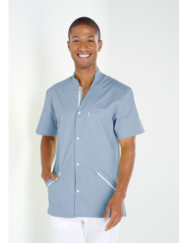 Blouse médicale ultra légère Nathan Bleu ciel - blanc - Belissa - vue de face