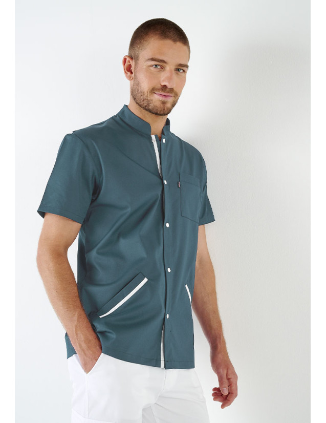 Blouse médicale ultra légère Nathan Teal - blanc - Belissa - vue de face