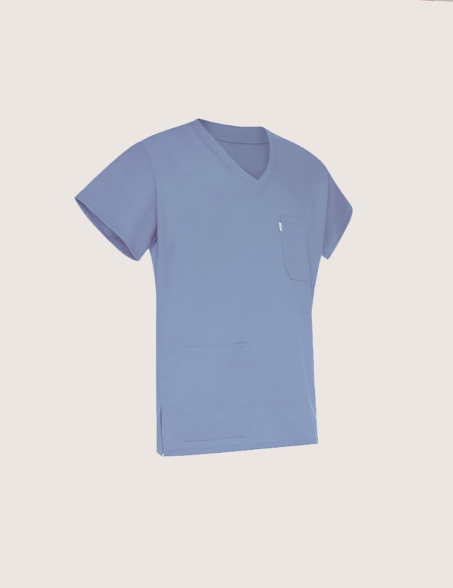 Blouse médicale unisexe Jules Bleu ciel Made in France by Belissa - Col en V - Vue ghost